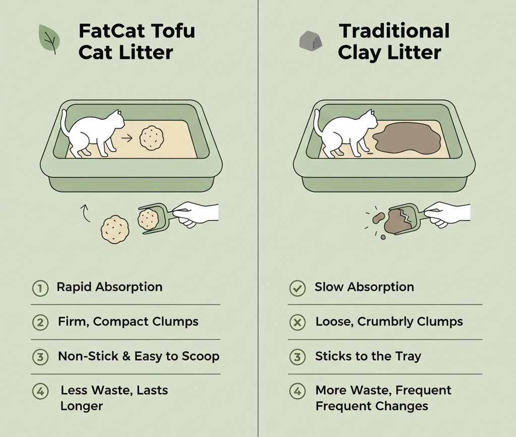 image comparing the absorption rate of tofu cat litter versus traditional clay litter
