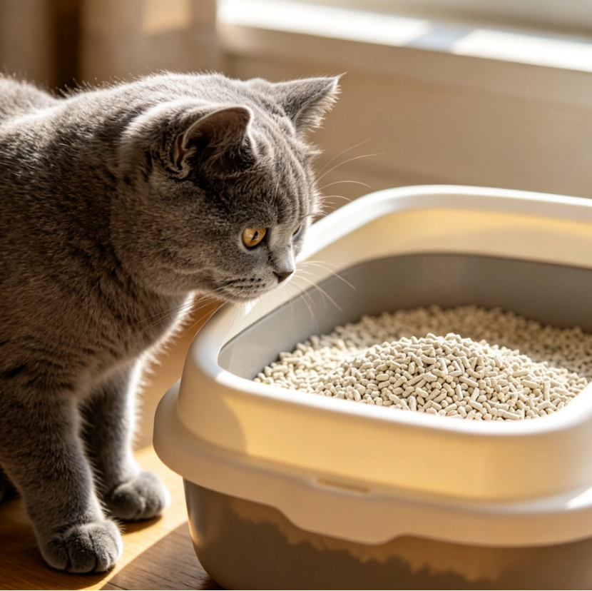 Cat with tofu cat litter