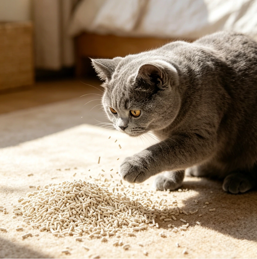 cat pawing at litter