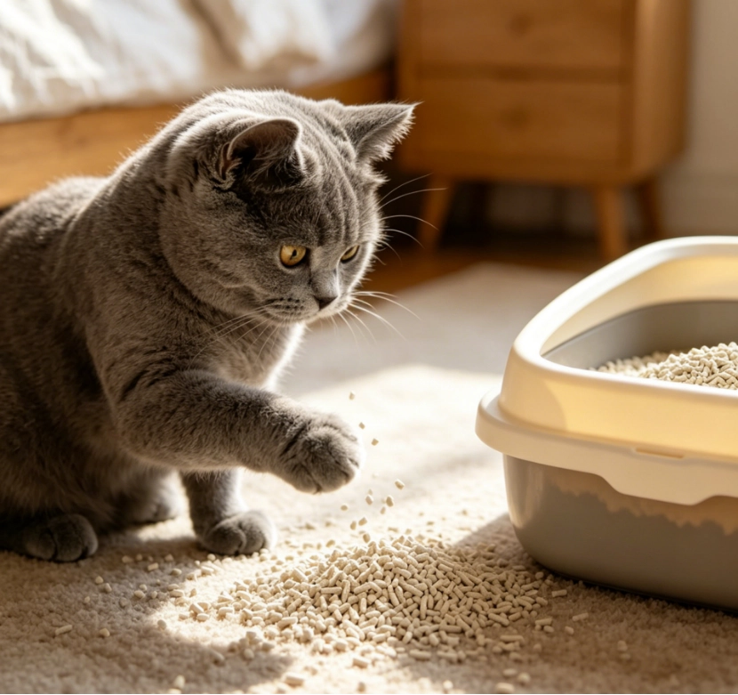 cat playing with litter