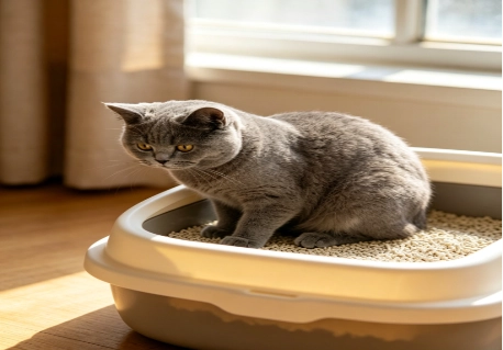 a cat using the litter box